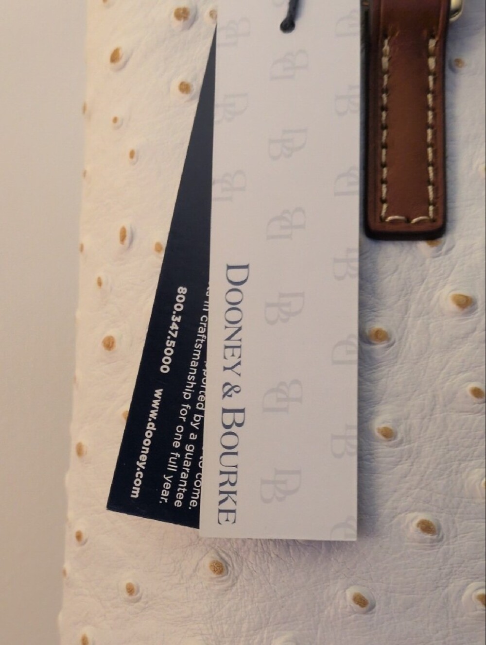 Dooney & Bourke White Ostrich-Embossed Tote with Tan Straps Dust Bag  Included! - Picture 2 of 16